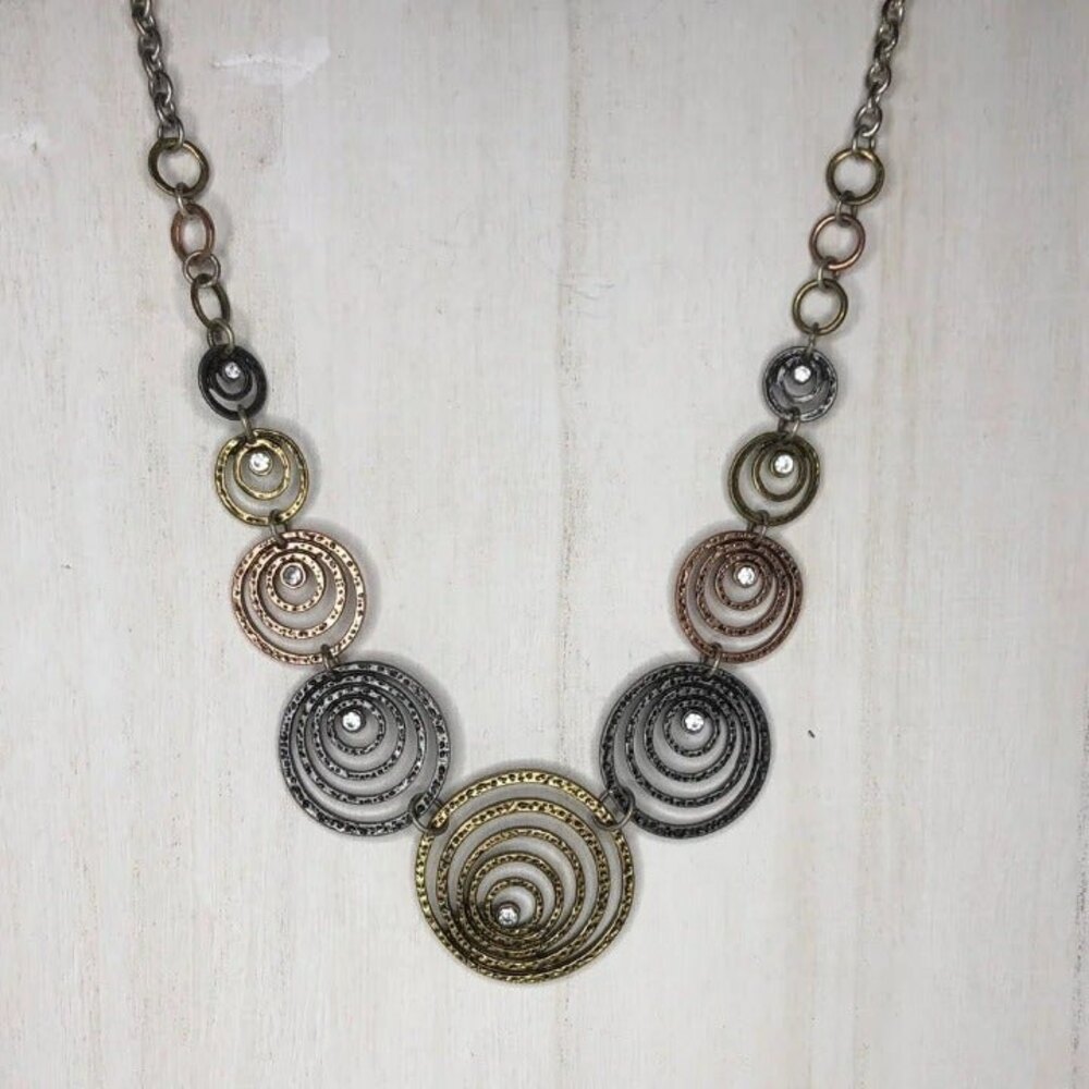 Spiral Metal Necklace with Rhinestone Accents Gold & Silver Tone
